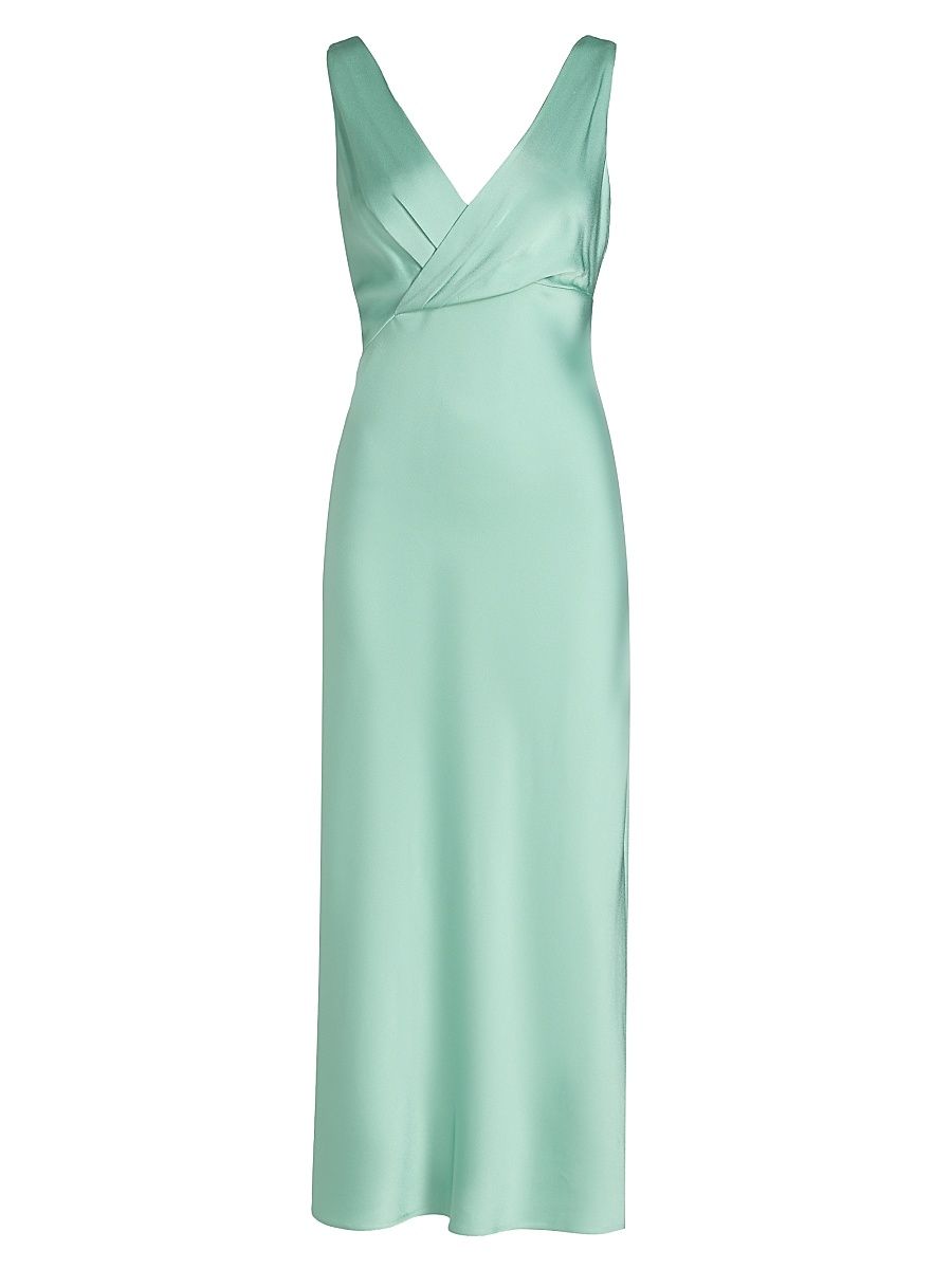 Women's Crepe Satin V-Neck A-Line Maxi Dress - Pale Sage - Size 12