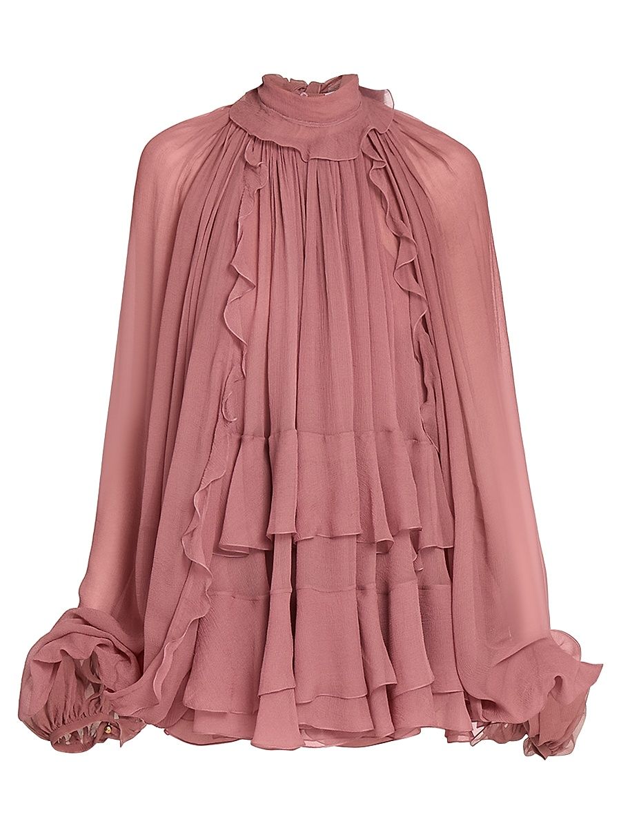 Women's Ruffled Silk Minidress - Woodrose - Size 6