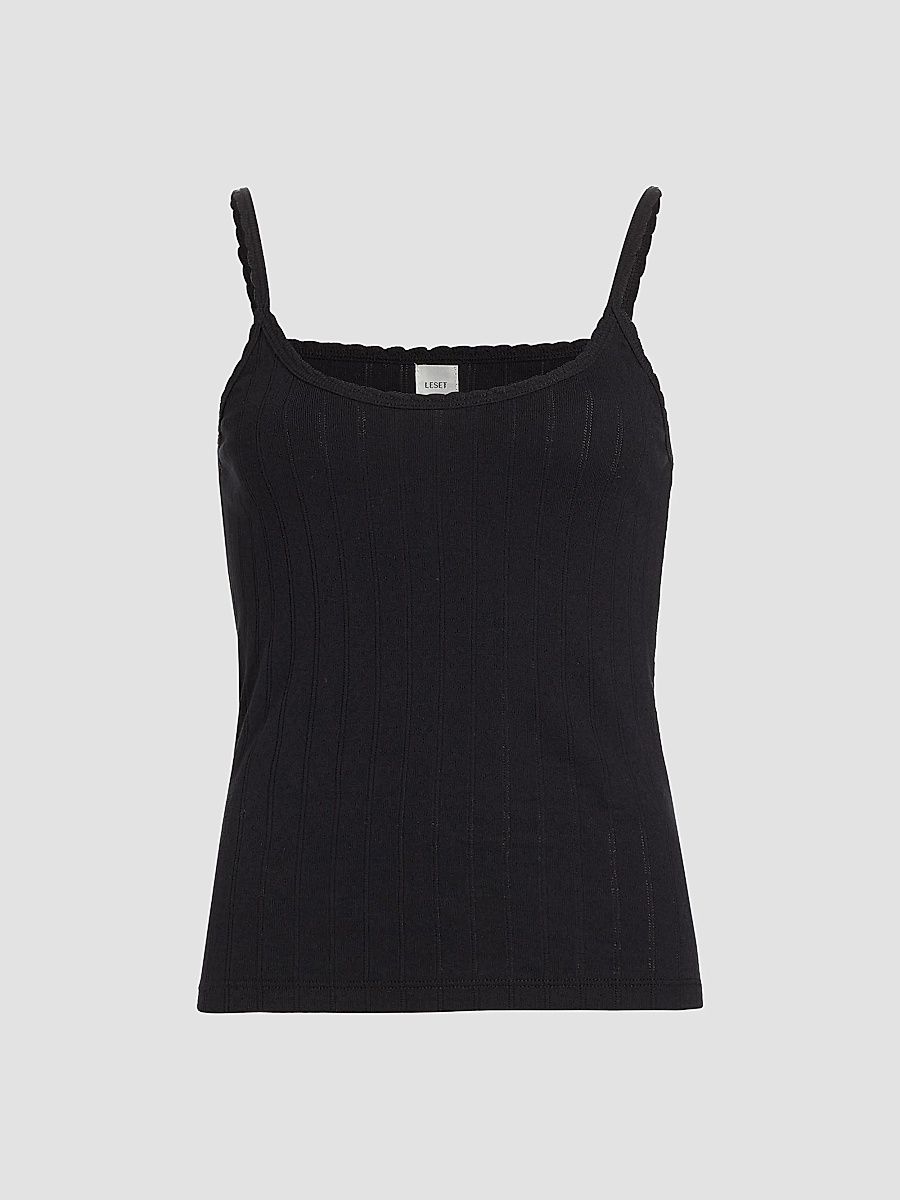 Leset Women's Pointelle-Knit Classic Tank - Black - Size XL