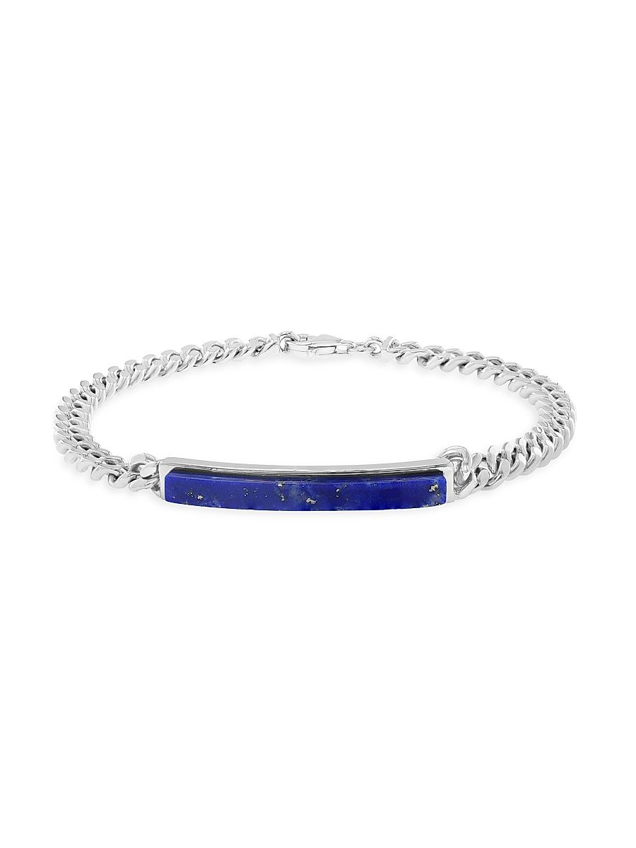 Men's Sterling Silver & Lapis Lazuli Curb Chain Bracelet - Sterling Silver
