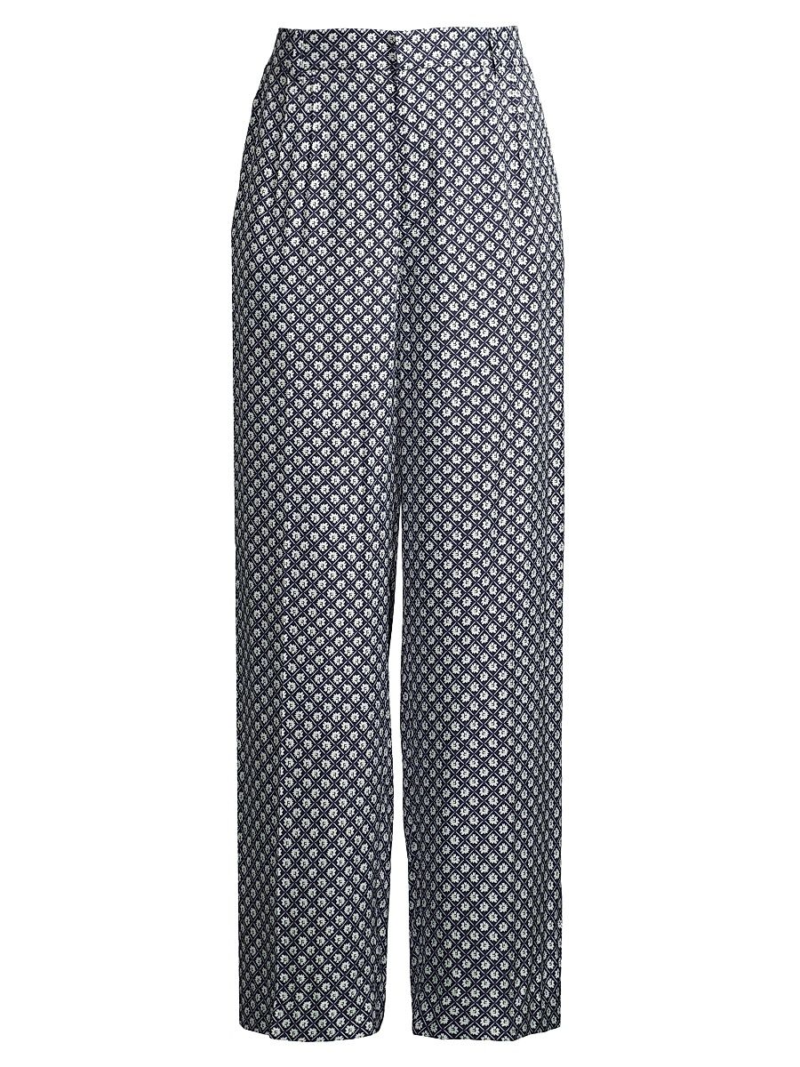 Women's Luxe Geometric Floral Trousers - Navy Multi - Size 2