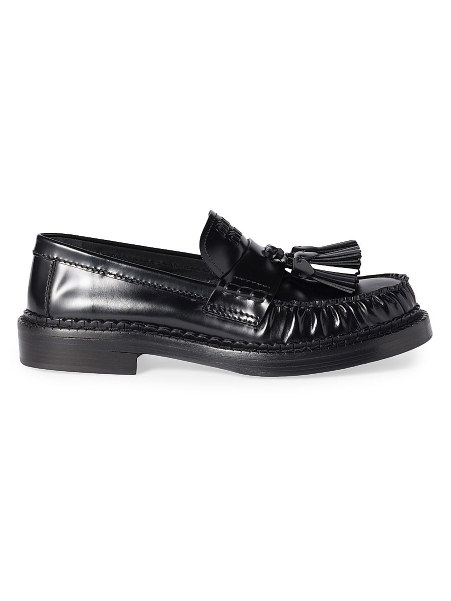 Women's Tassel Loafers in Polished Leather - Black - Size 6.5