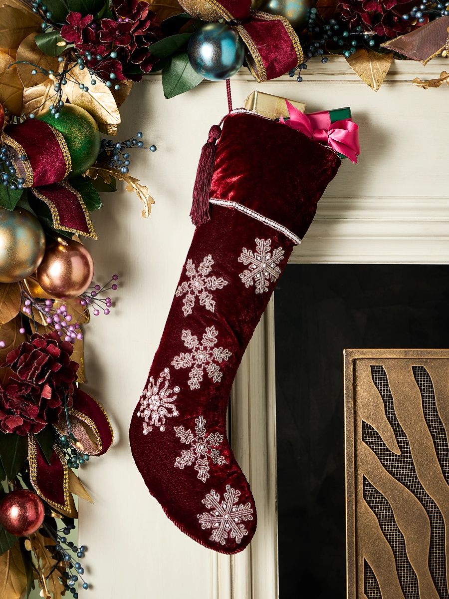 Sudha Pennathur Snowfall Faux Pearl‑Edged Stocking