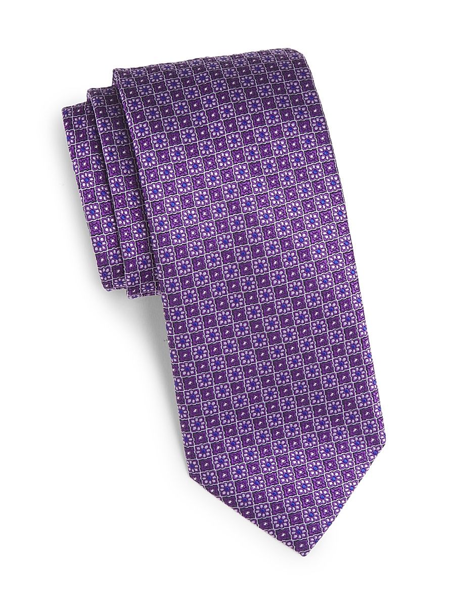 Men's Floral Silk Tie - Purple