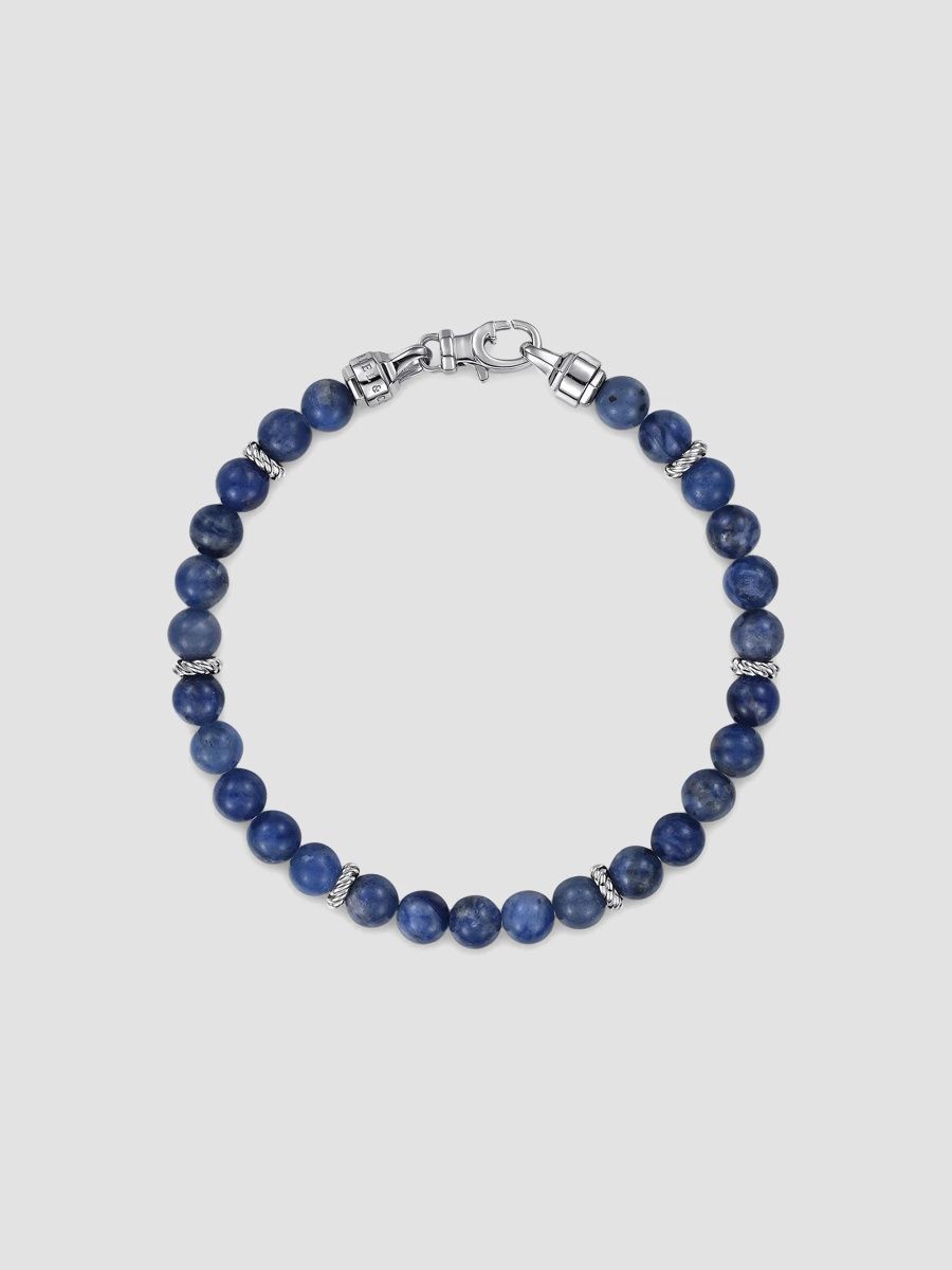Gabriel & Co Men's Bujukan Sterling Silver & Sodalite Beaded Bracelet - Blue - Size 7.5