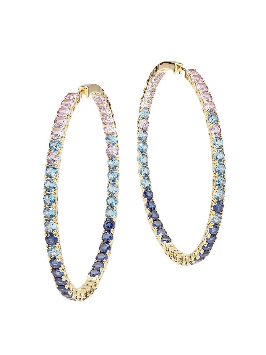 Women's 18K-Gold-Plated & Ombré Crystal Inside-Out Hoop Earrings/3MM x 50MM - Ombre Blue