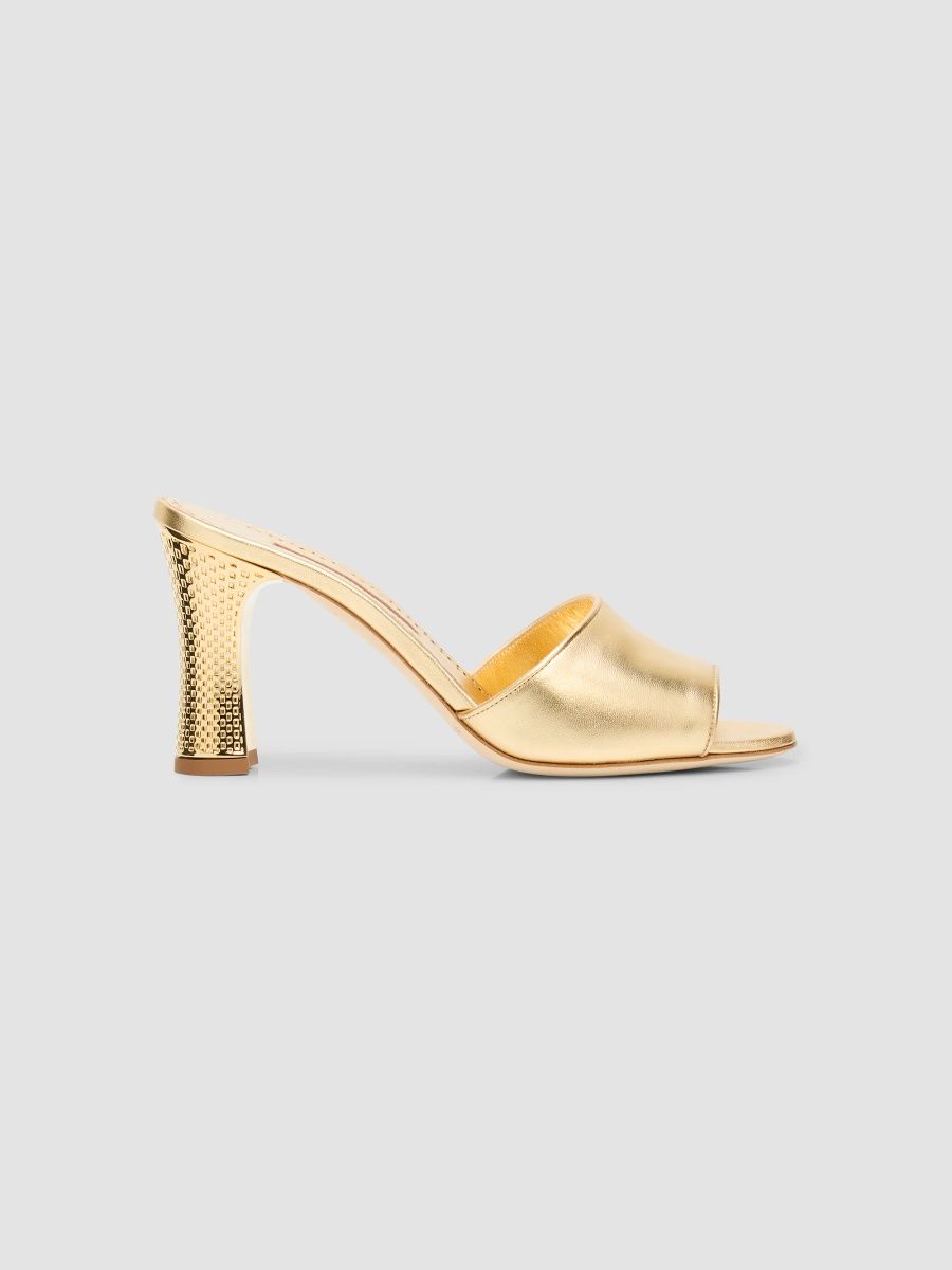 Manolo Blahnik Women's Larexa 90MM Laminated Leather Sandals - Gold - Size 5