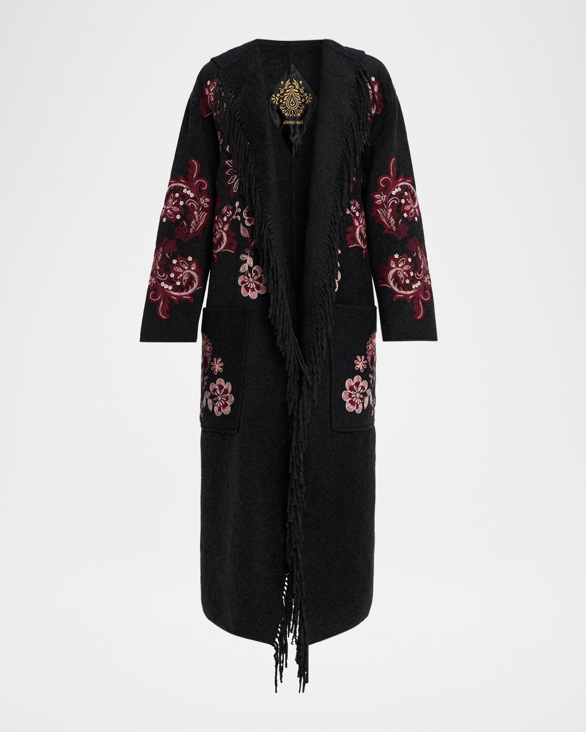Chelli Fringed Floral-Embroidered Coat
