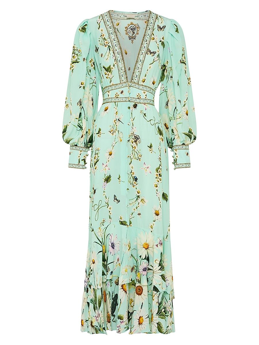 Women's Floral Freefall Printed Silk Maxi Dress - Floral Freefall - Size XS