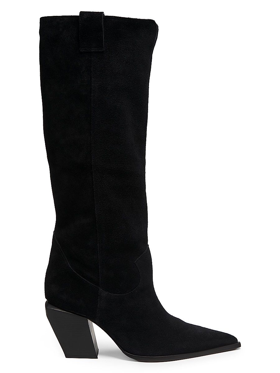 Women's 85MM Point-Toe Suede Boots - Black - Size 11