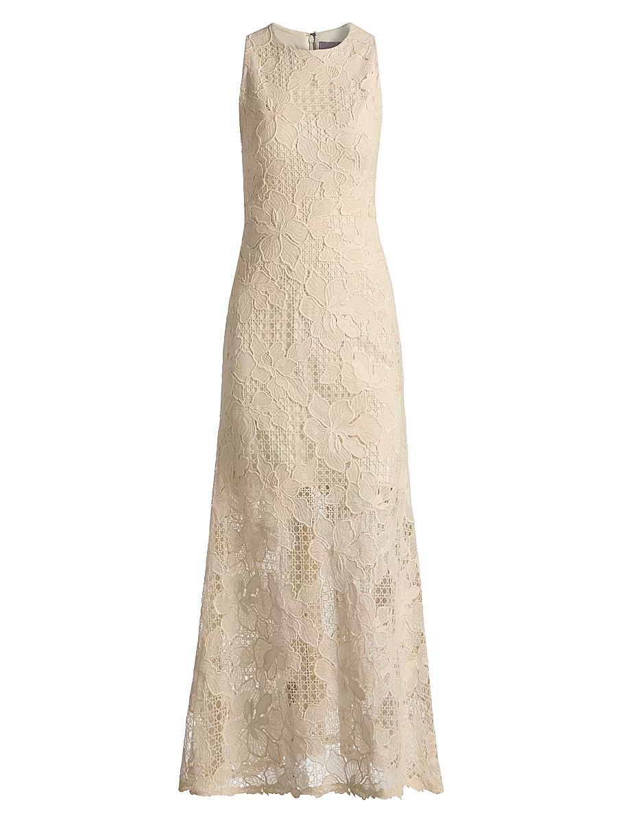 Women's Lattice Guipure Lace Midi-Dress - Cream - Size 10