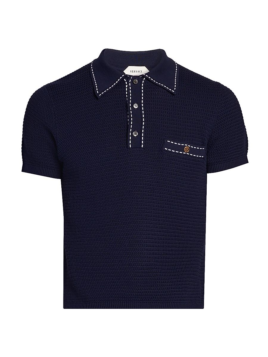 Men's Cotton Polo Sweater - Navy - Size 44