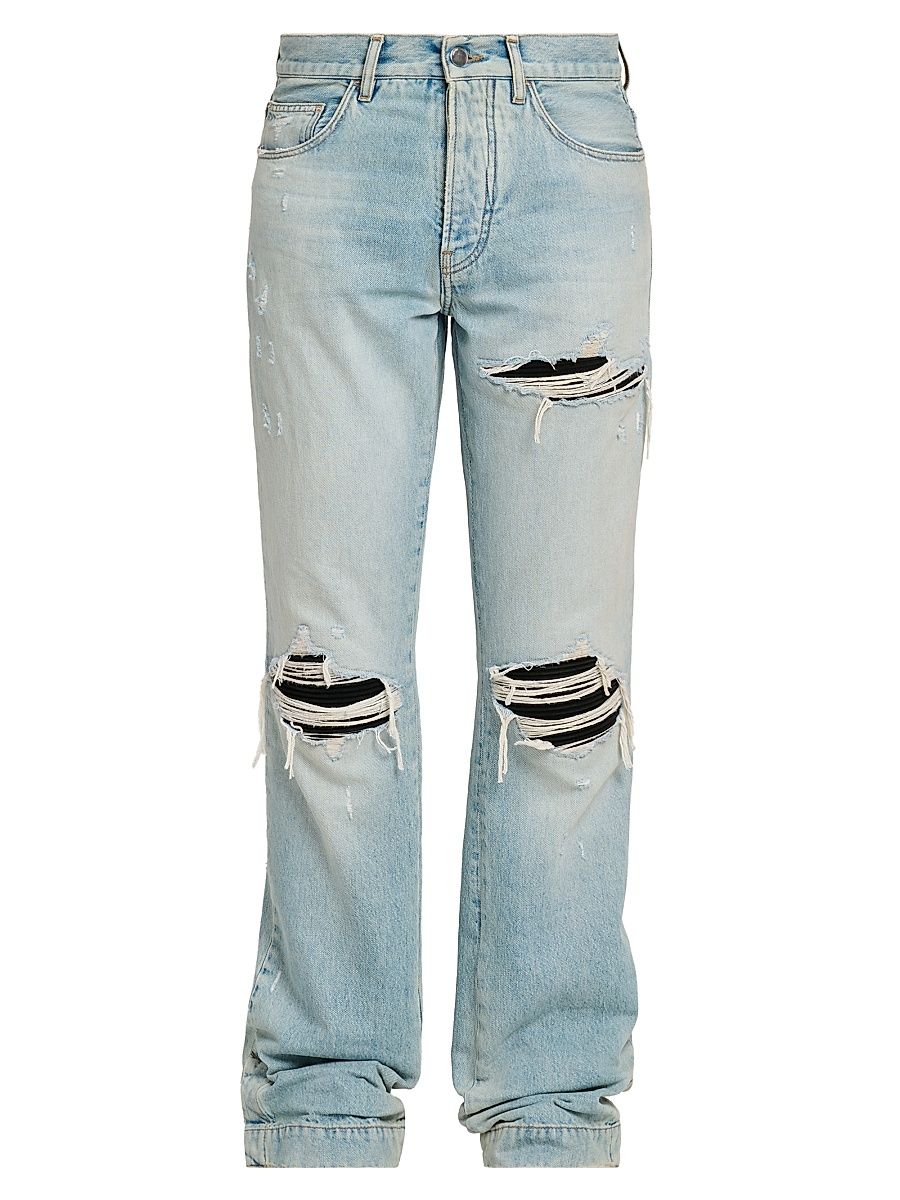 Men's Mx1 Distressed Denim Mid-Rise Straight-Leg Jeans - Mist Indigo - Size 28