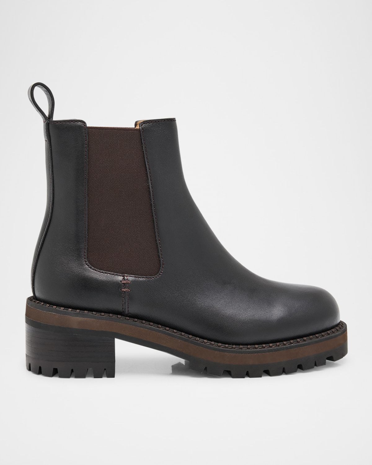 Faye Leather Lug-Sole Chelsea Booties