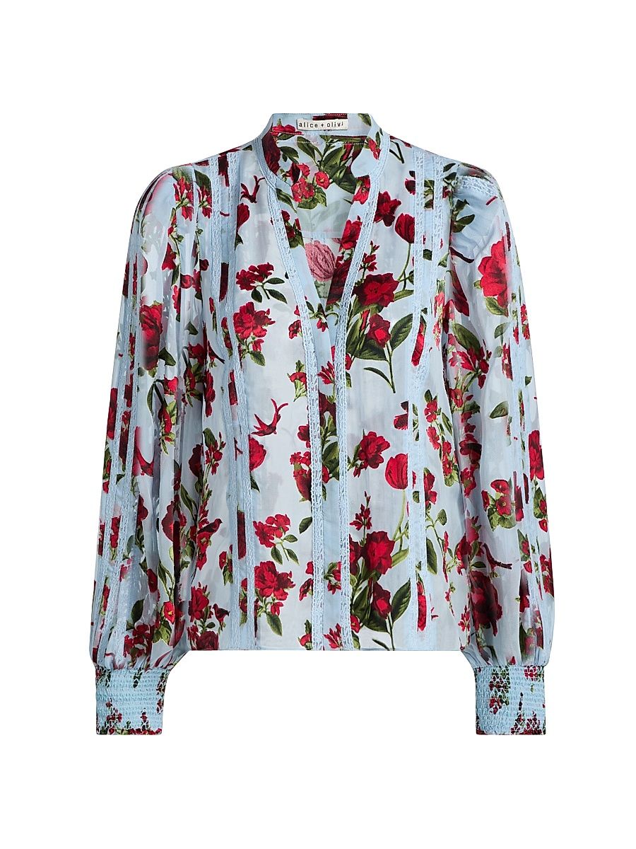 Women's Arlette Floral Lace Blouse - American Beauty Carolina Blue - Size XL