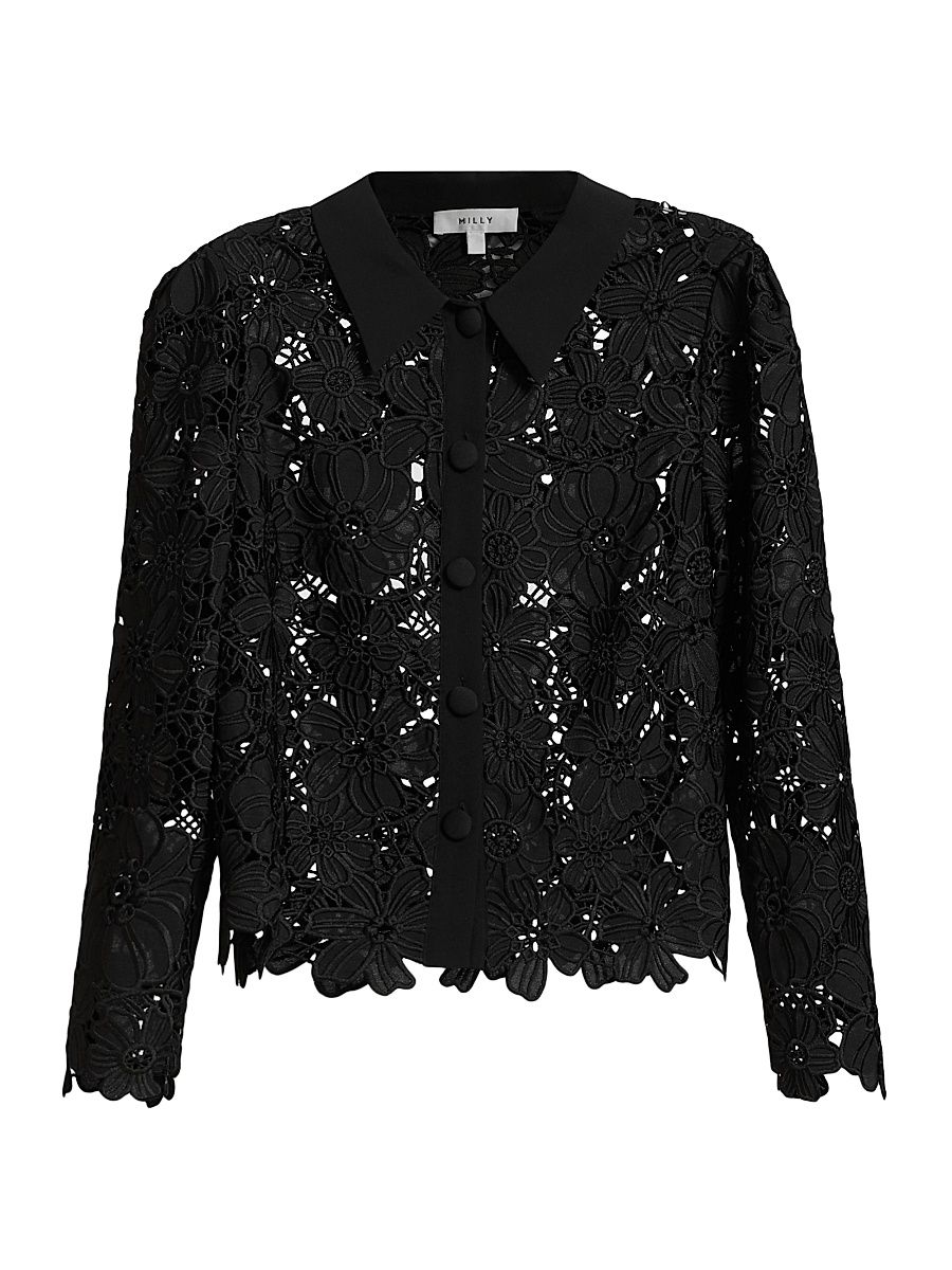 Women's June Lace Button-Front Shirt - Black - Size Medium