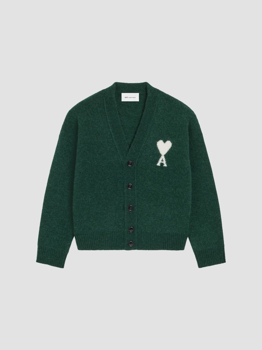 AMI Paris Women's Ami de Coeur Alpaca-Wool Cardigan - Bottle Green - Size XS