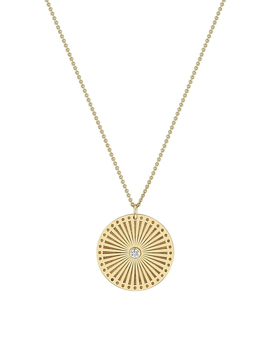 Women's Large 14K Yellow Gold & 0.10 TCW Diamond Sunbeam Medallion Necklace - Gold