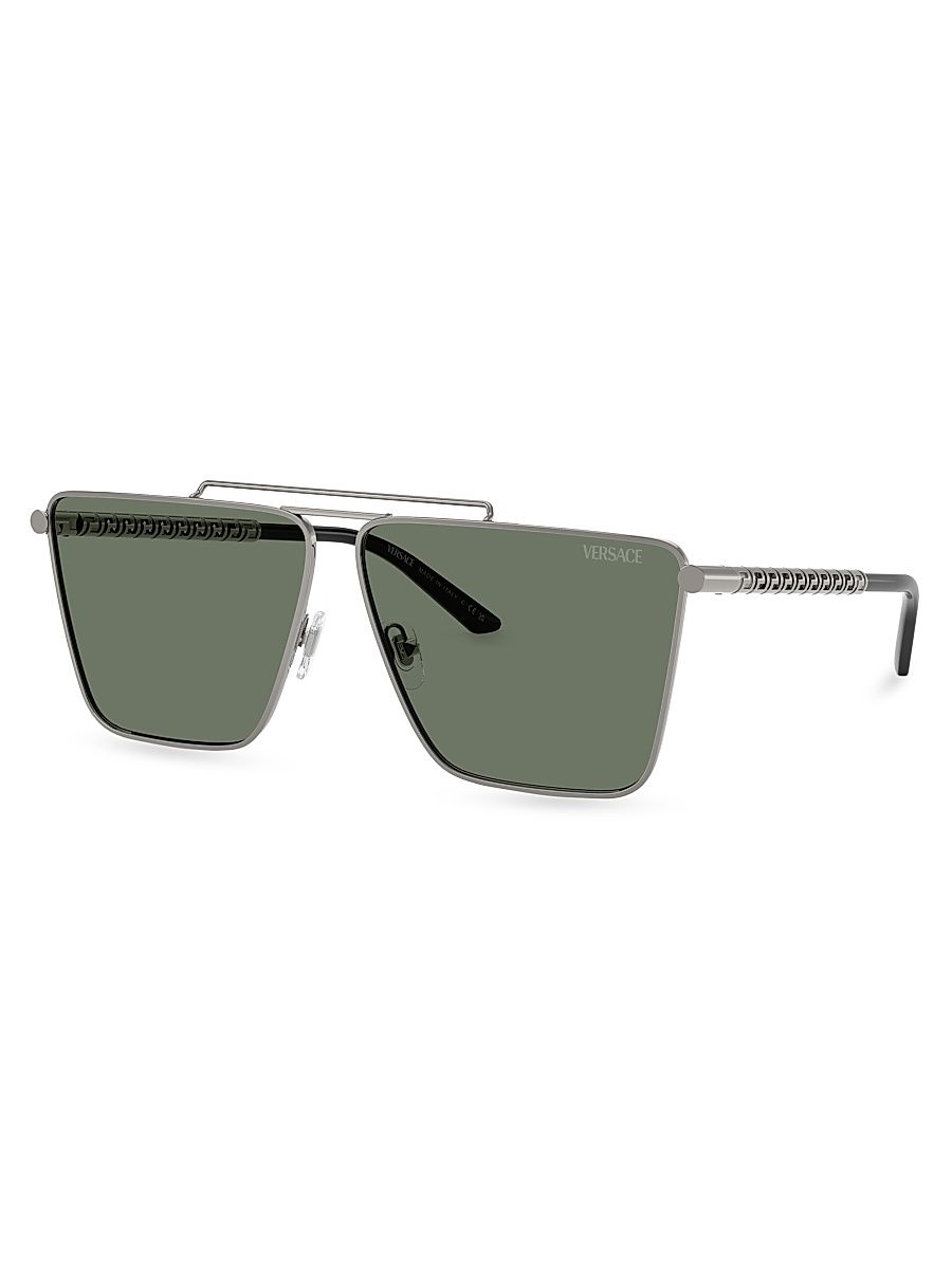 Men's 64MM Infinite Greca Pillow Sunglasses - Gunmetal Green