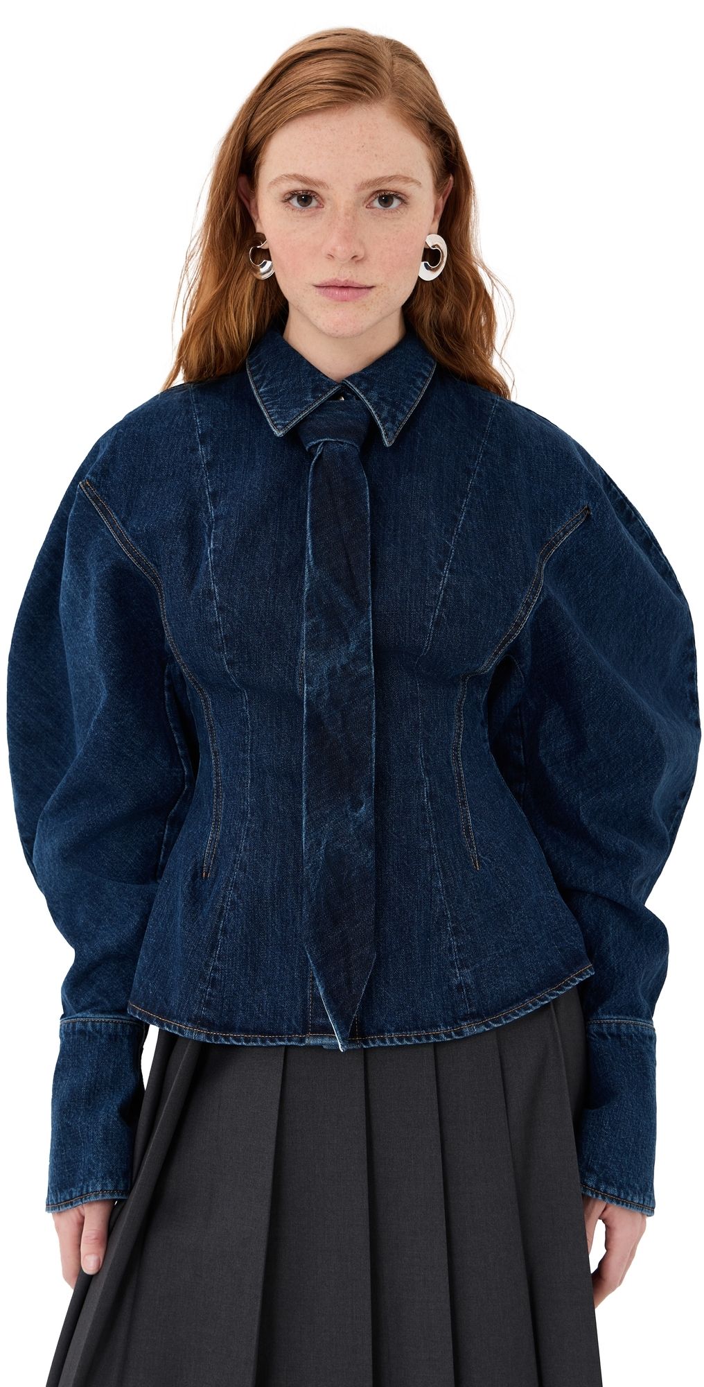 A. W.A. K.E. MODE Mid Blue Puff Sleeve Shirt Mid Blue Wash 40