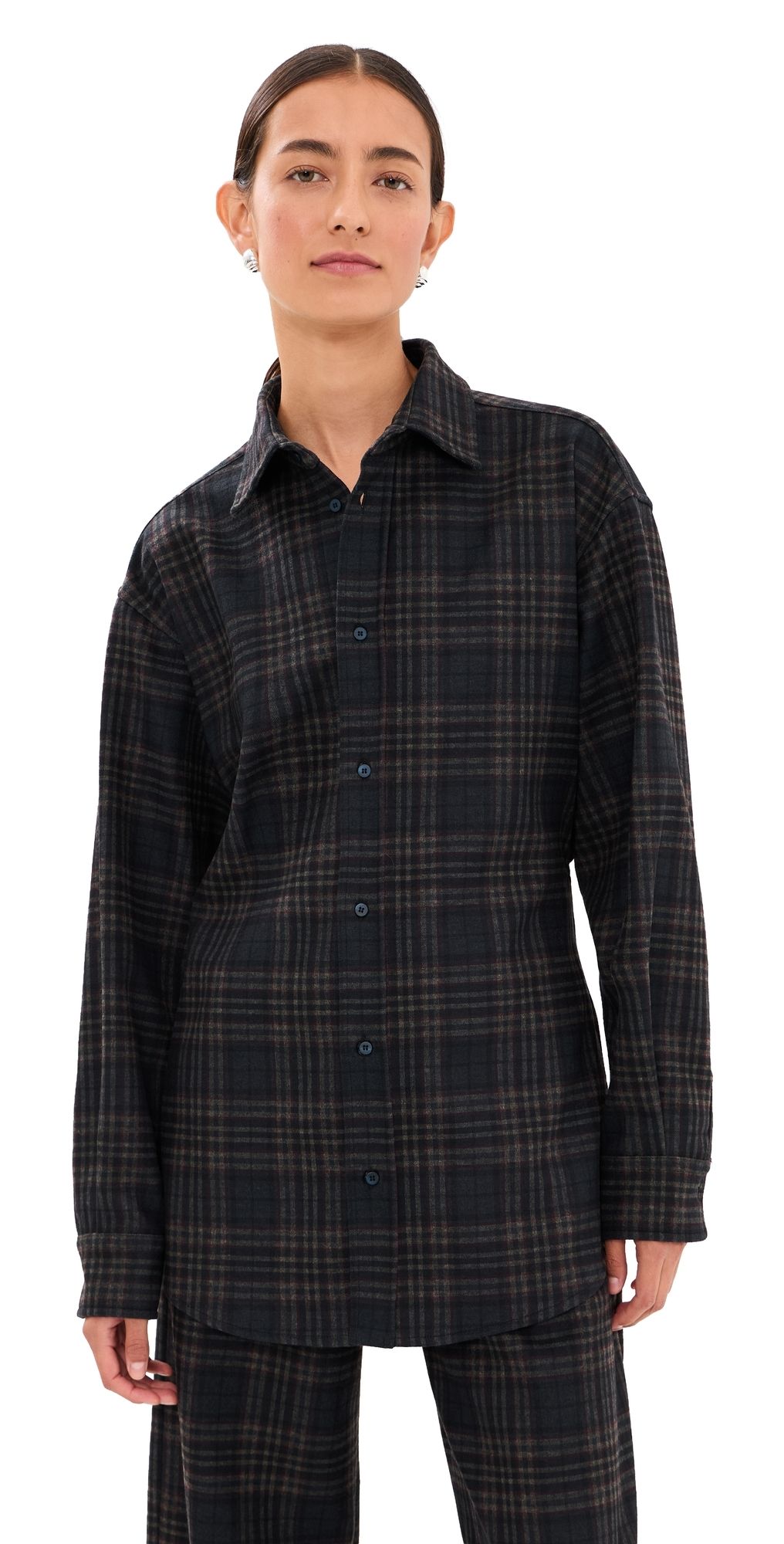 DARKPARK Anne Tartan Tailored Button Down Shirt Blue/Grey/Red XS