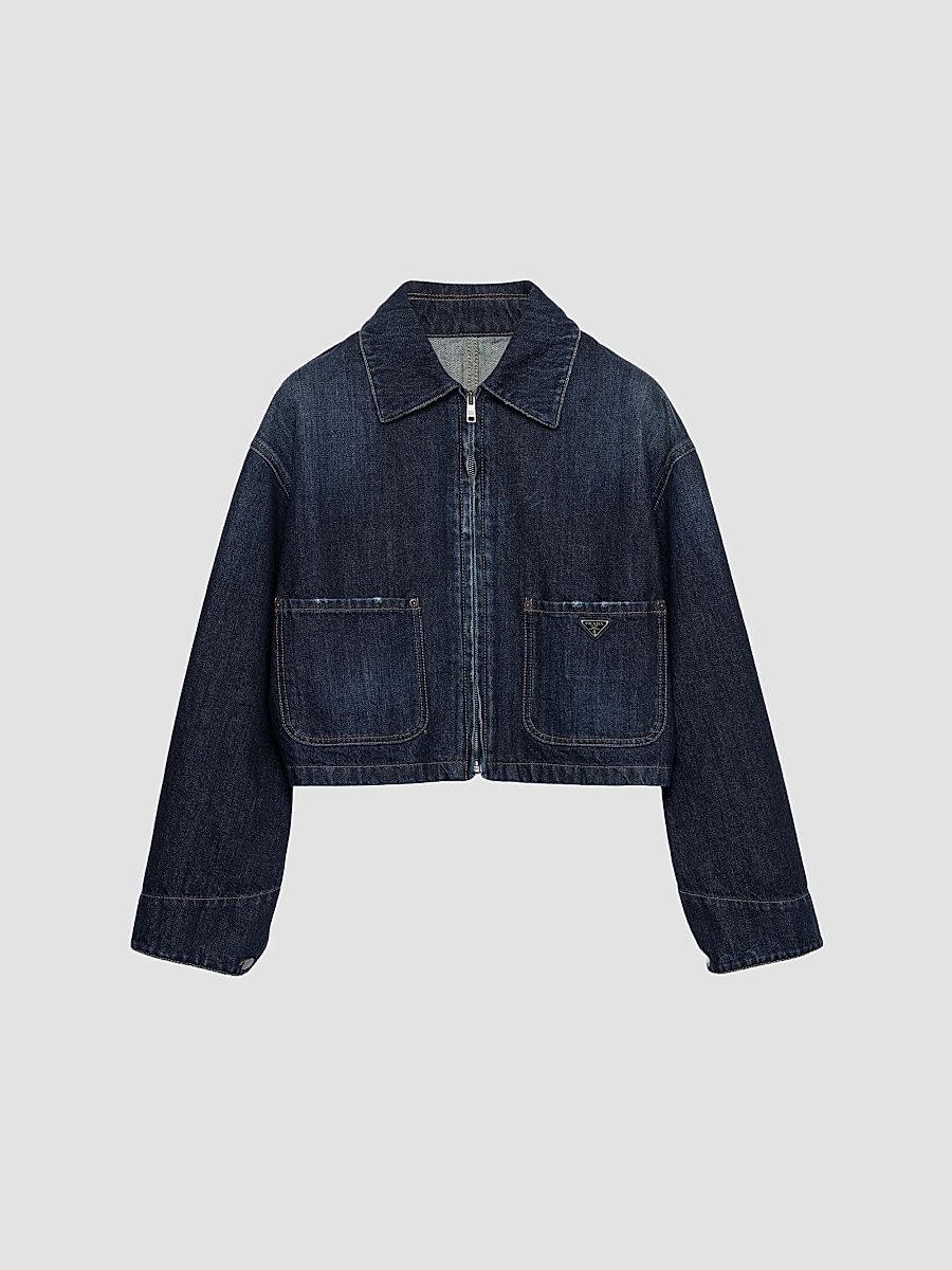 Women's Cropped Denim Blouson Jacket - Blue - Size 12