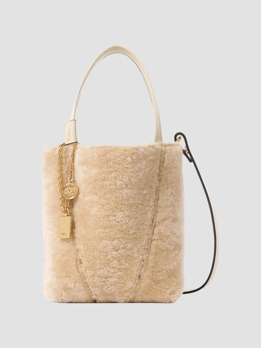 Women's Spin Shearling Small Tote Bag - Sweet Beige
