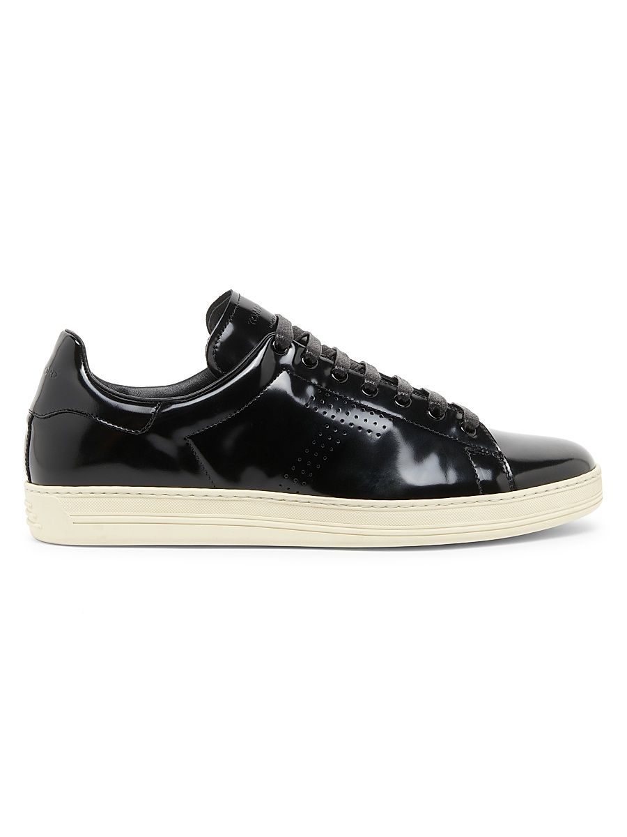 Men's Patent Leather Low-Top Sneakers - Black Cream - Size 9