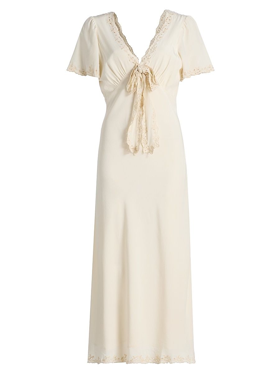 Women's Brunello Embroidered Silk Midi-Dress - Cream - Size XL