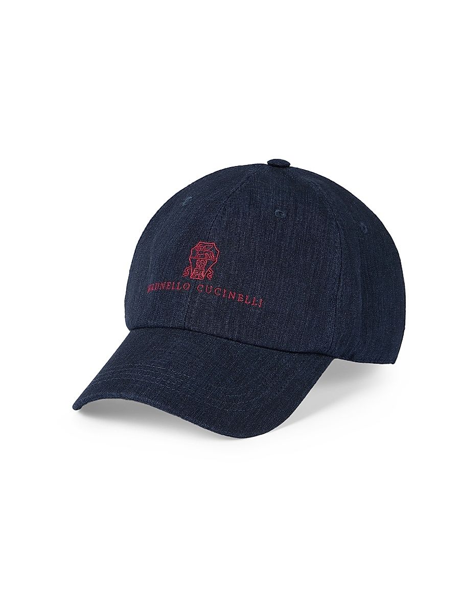Men's Lightweight Délavé Linen Baseball Cap with Embroidered Logo - Navy Blue - Size XL