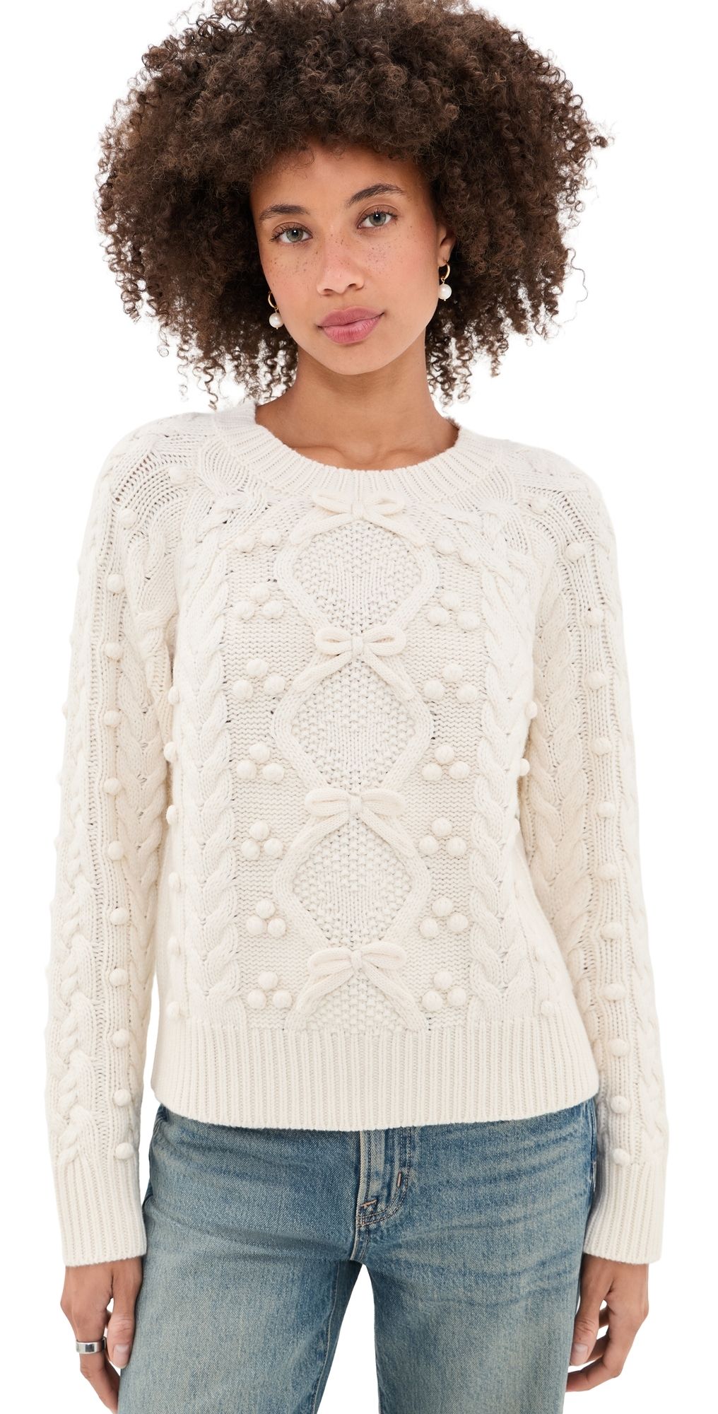 LoveShackFancy Mavelle Pullover Sweater Birch Whisper XL