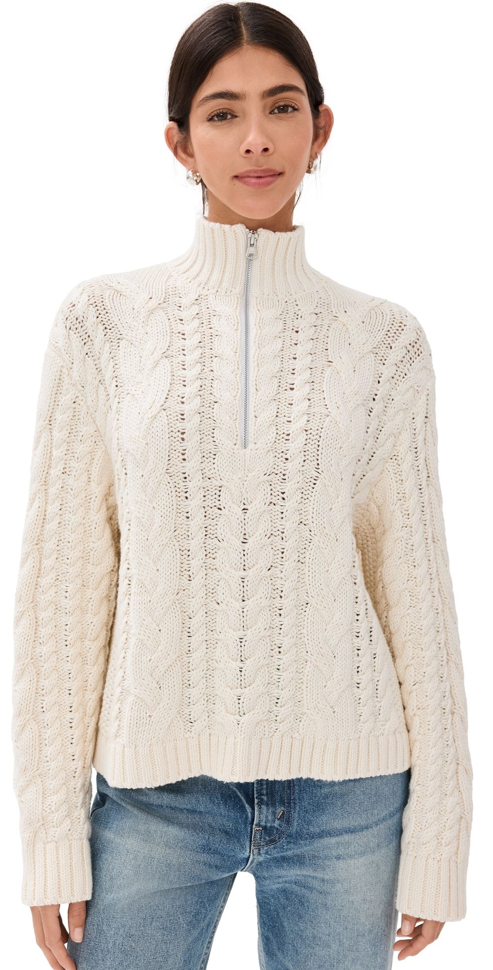 Jenni Kayne Cotton Cable Half Zip Ivory L