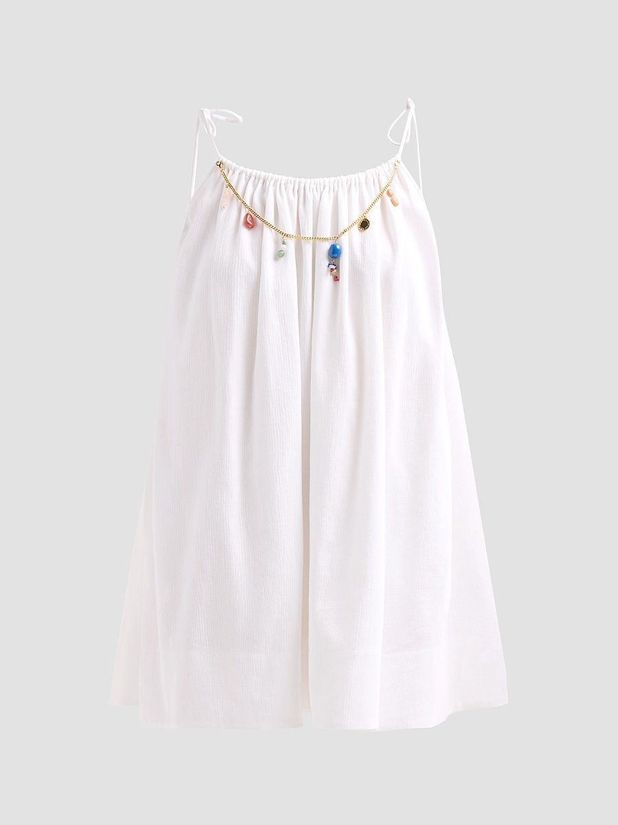 Women's Bead-Embellished Cotton Crépon Mini Dress - White - Size 12