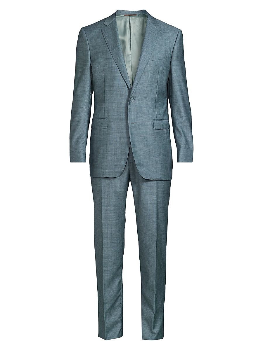 Men's Denim-Effect Wool Single-Breasted Suit - Green - Size 44