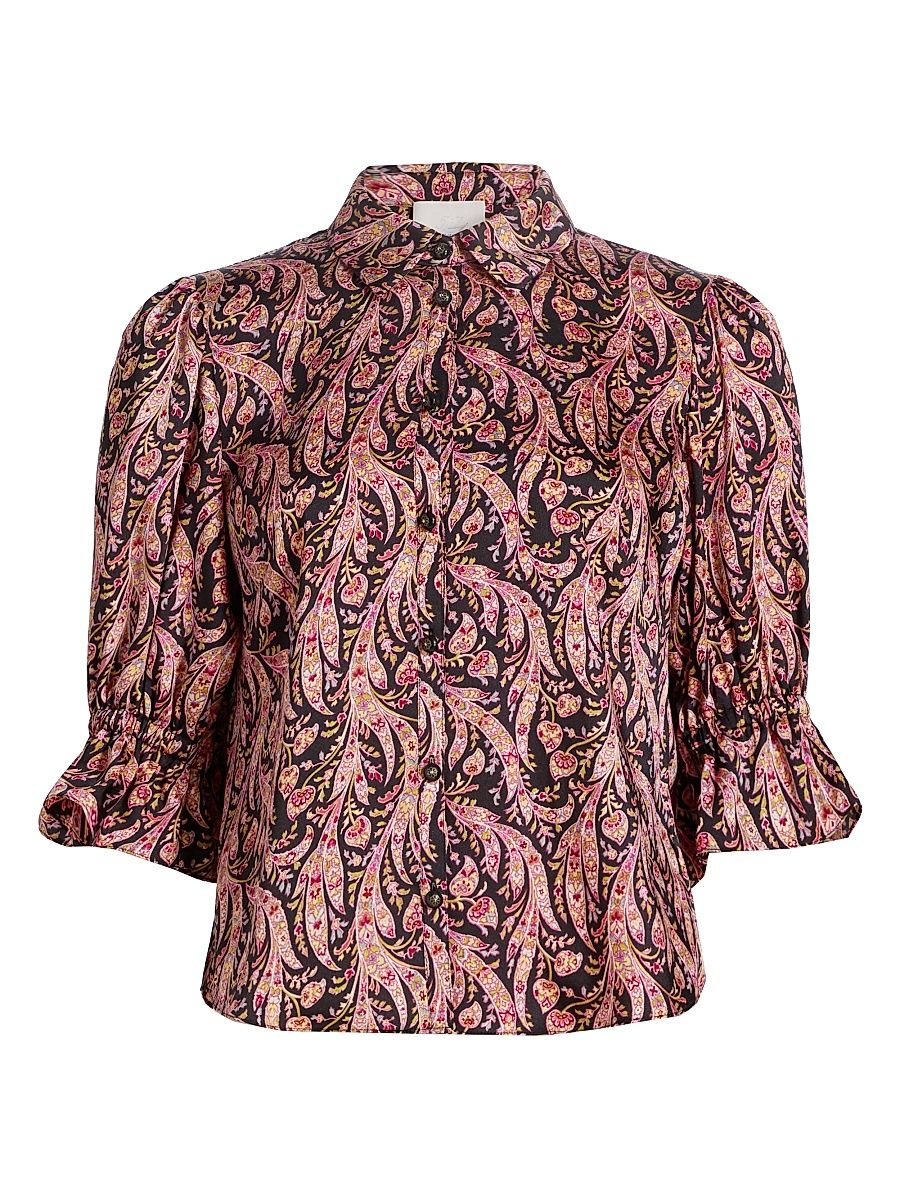 Women's Fiona Charming Paisley Trumpet-Sleeve Top - Obsidian Multi - Size XS