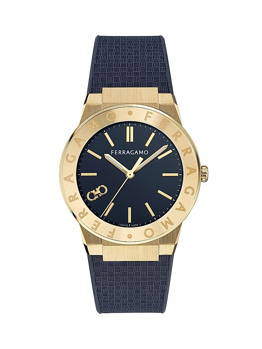 Men's Sapphire Logo IP Gold & Polyurethane Strap Watch/41MM - Blue Gold