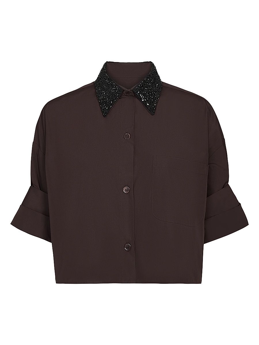 Women's Next Ex Crystal-Collar Cotton Poplin Shirt - After Dark - Size Medium