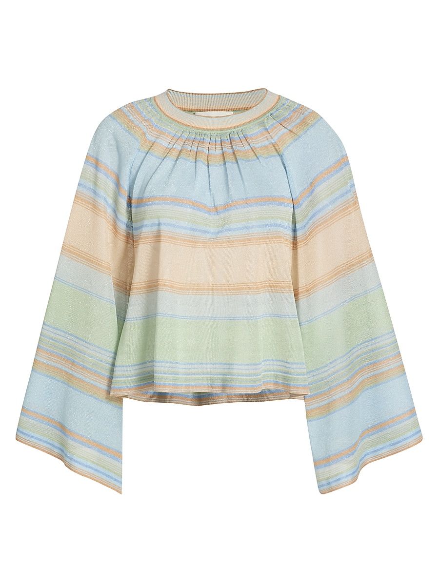 Women's Indra Striped Bell-Sleeve Knit Top - Blue Multi - Size 8