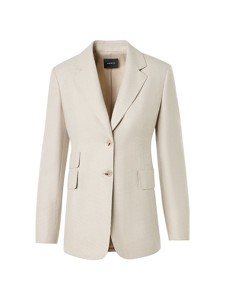 Women's Arie Houndstooth Cashmere Blazer - Greige Ecru - Size 4