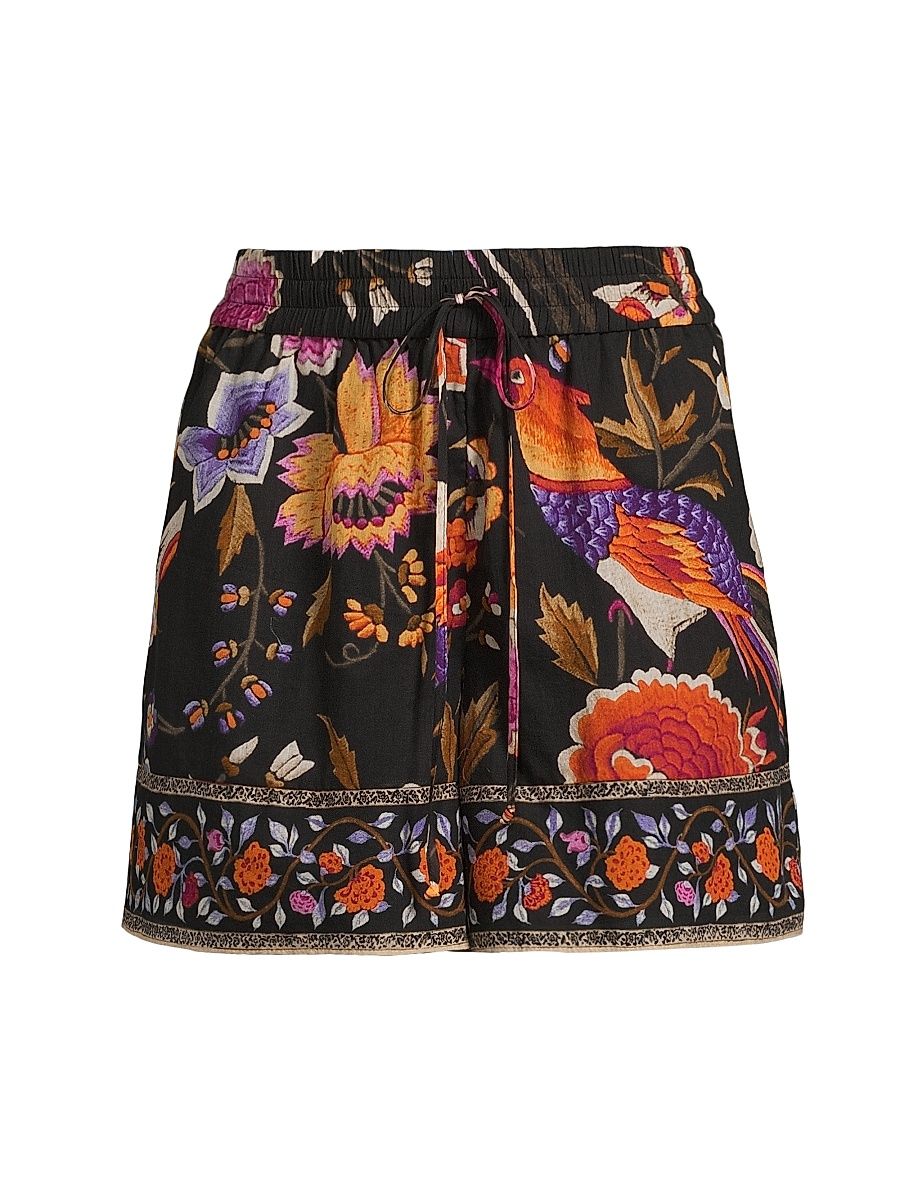 Women's Erin Floral Cotton Elasticized Shorts - Black Multi - Size Large