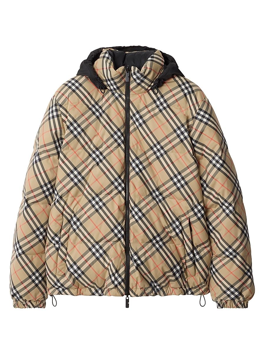 Men's Snowdon Check Puffer Jacket - Sand Check - Size XXL