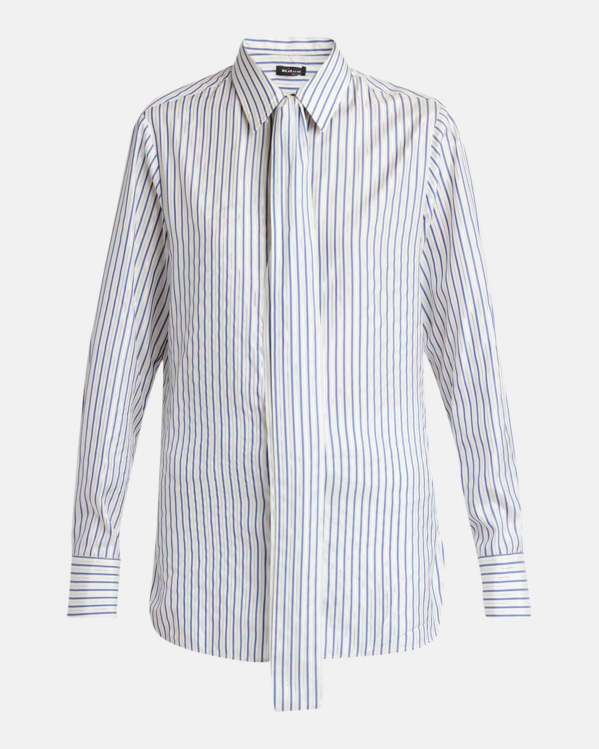 Metallic Striped Silk Neck-Tie Shirt