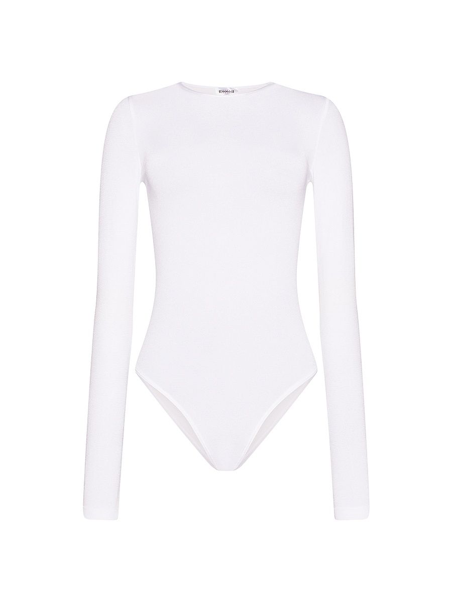 Women's Jewel Neck Long-Sleeve Bodysuit - White - Size Large