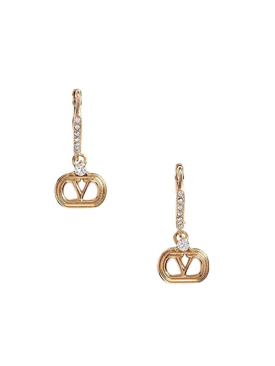 Women's Oval Metal Earrings with Swarovski Crystals - Gold Crystal