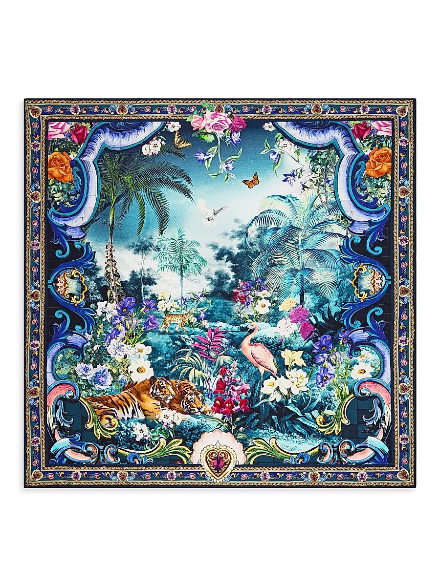 Women's Basked In Baroque Large Jungle Silk Square Scarf - Blue Multi