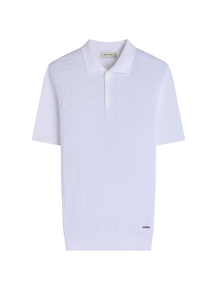 Men's Checked Cotton-Blend Polo Sweater - White - Size XXL