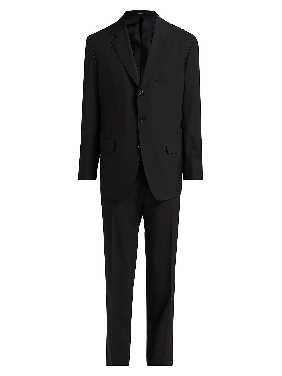 Men's Wool Single-Breasted Suit - Black - Size 46