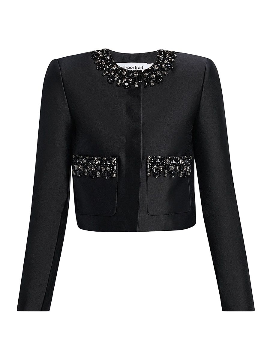 Women's Taffeta Embellished-Trim Jacket - Black - Size 12