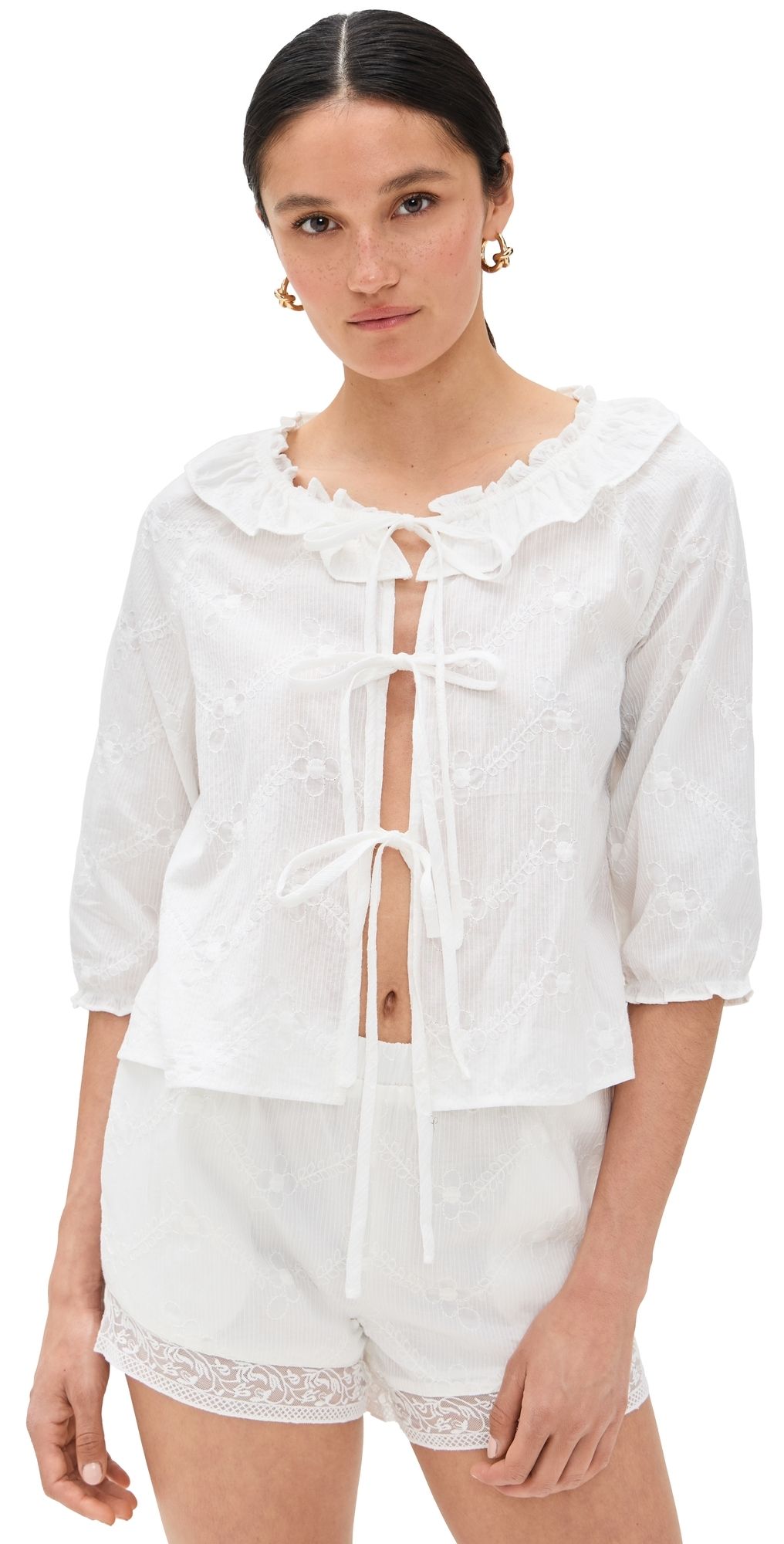 Bailey Rose Embroidered Top White L