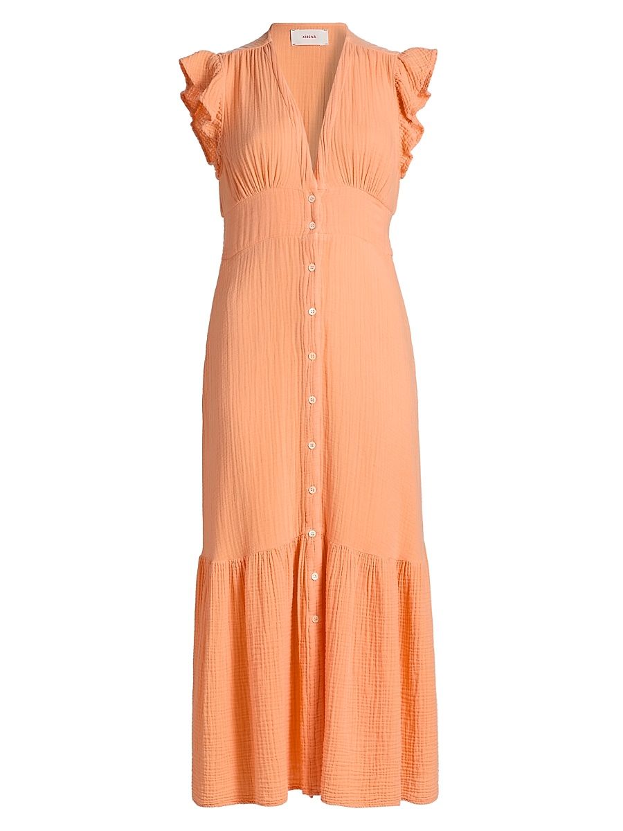 Women's Davana Cotton Button-Front Midi-Dress - Sherbet - Size XS